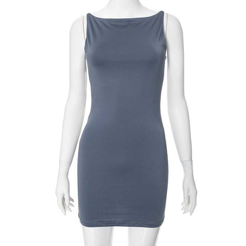 Pure Color Sleeveless Simple Backless Fitted Sexy Bodycon Dress