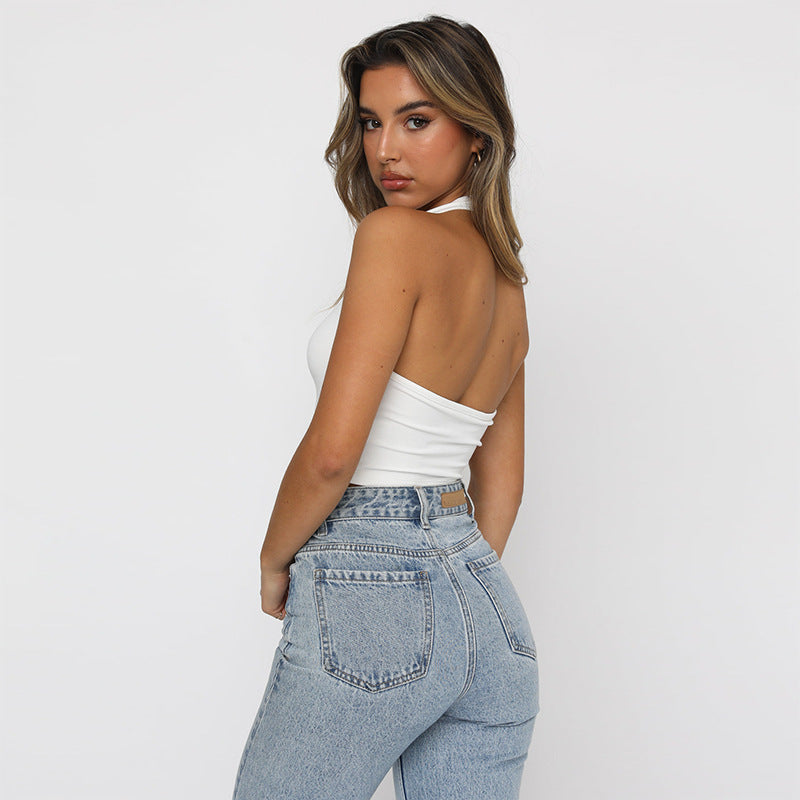 Solid color slim fit short sleeveless top for women