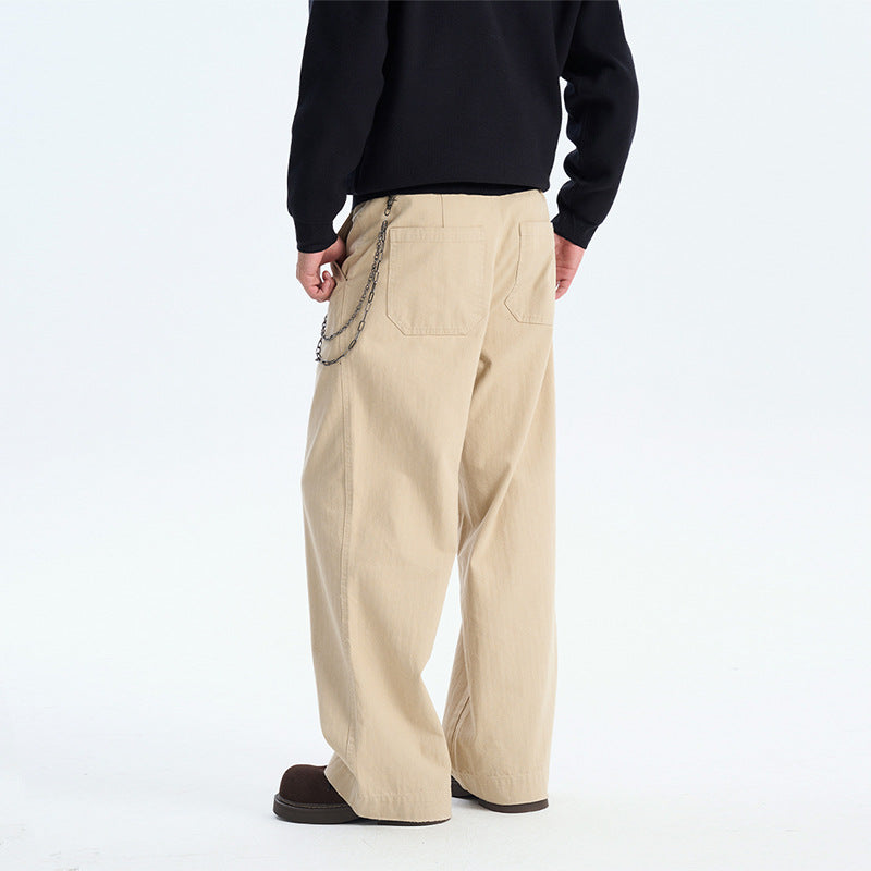 Casual Straight Fit Long Pants for Men, Solid Color Drape Suit Trousers, Trendy Couple Wear