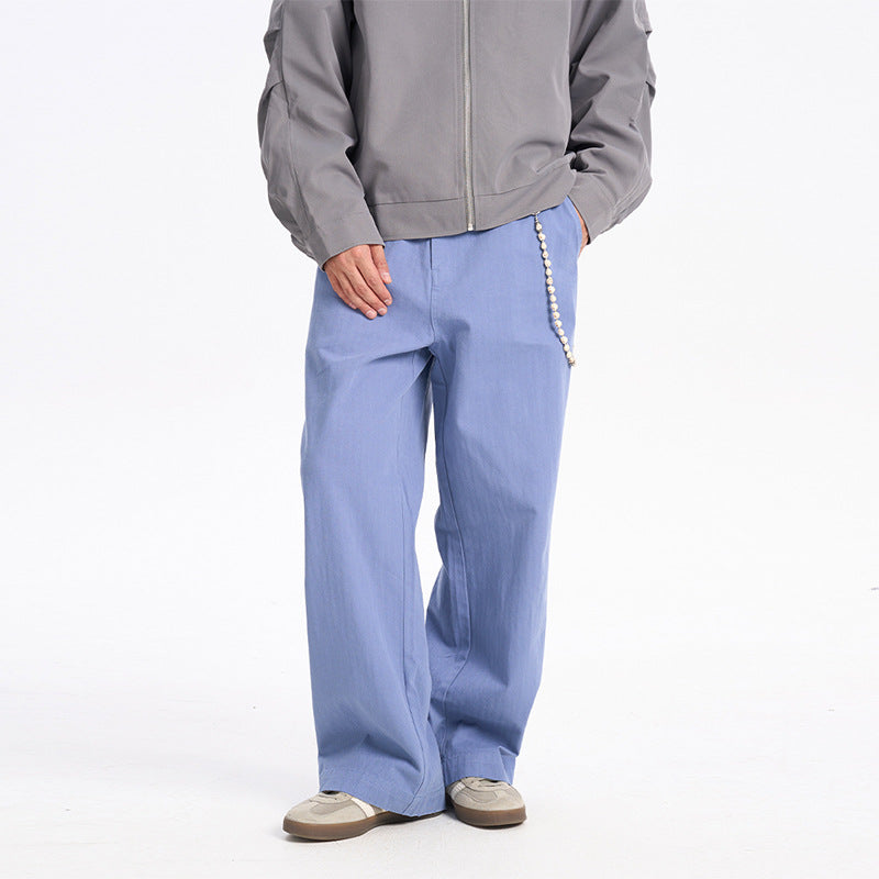 Casual Straight Fit Long Pants for Men, Solid Color Drape Suit Trousers, Trendy Couple Wear
