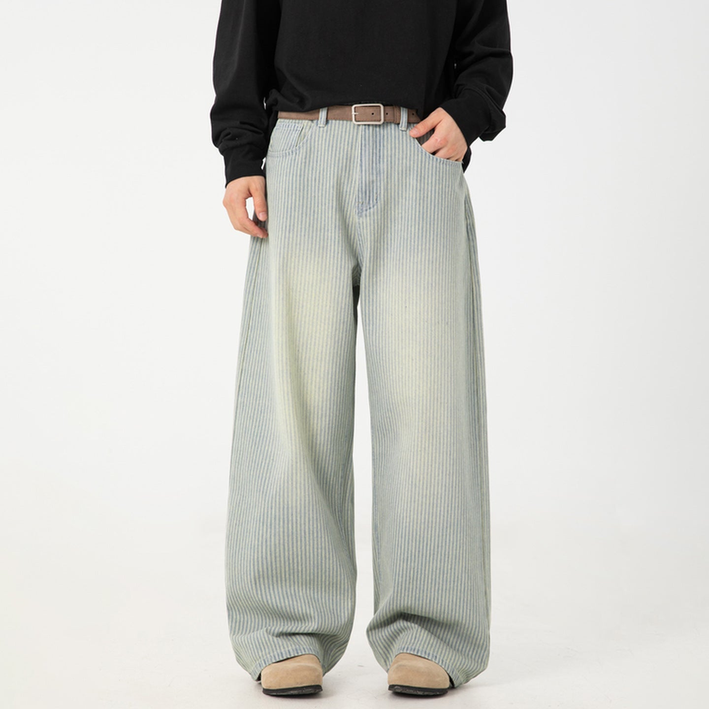 Vertical striped jeans men's loose pants