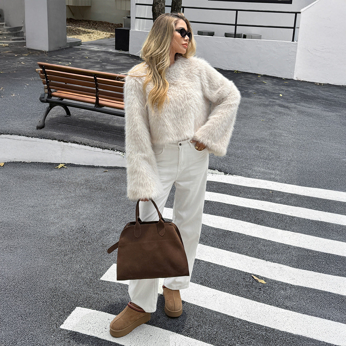 Fluffy long sleeved coat women's coat women's clothing