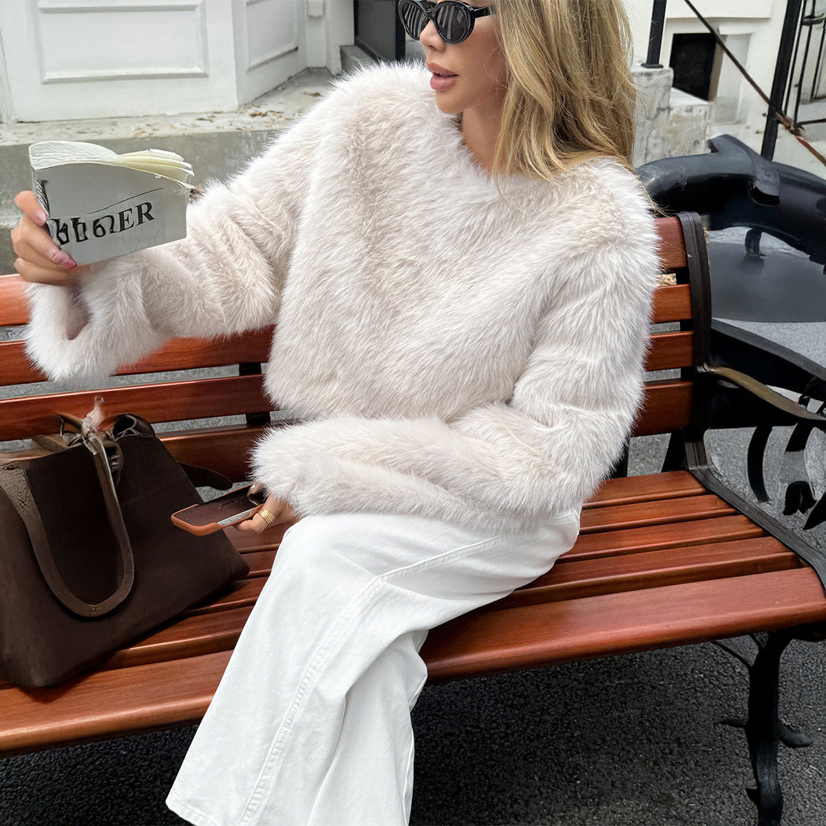 Fluffy long sleeved coat women's coat women's clothing