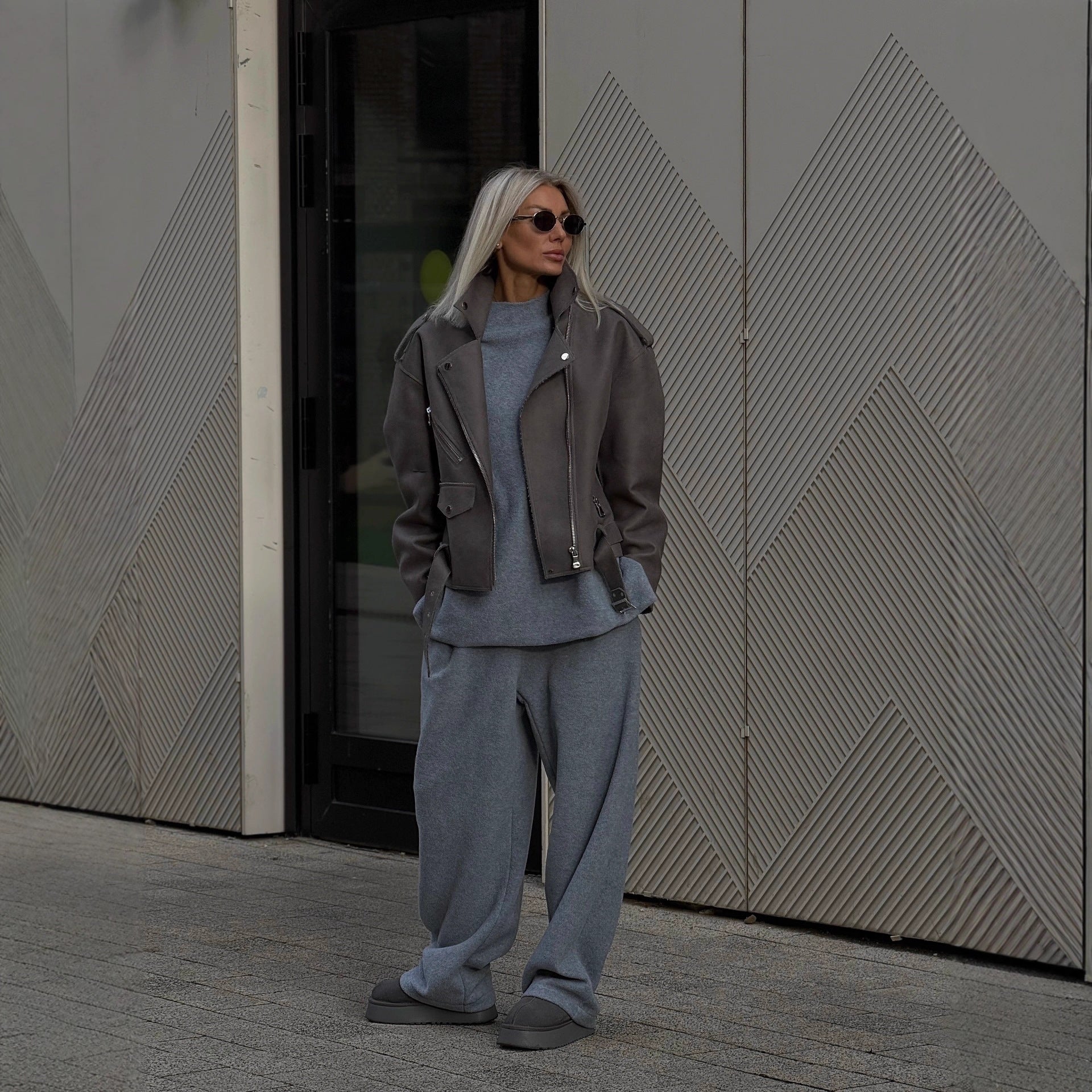 Women Thick Fleece Sweatshirt Wide Leg Pants Two-Piece Set Loose