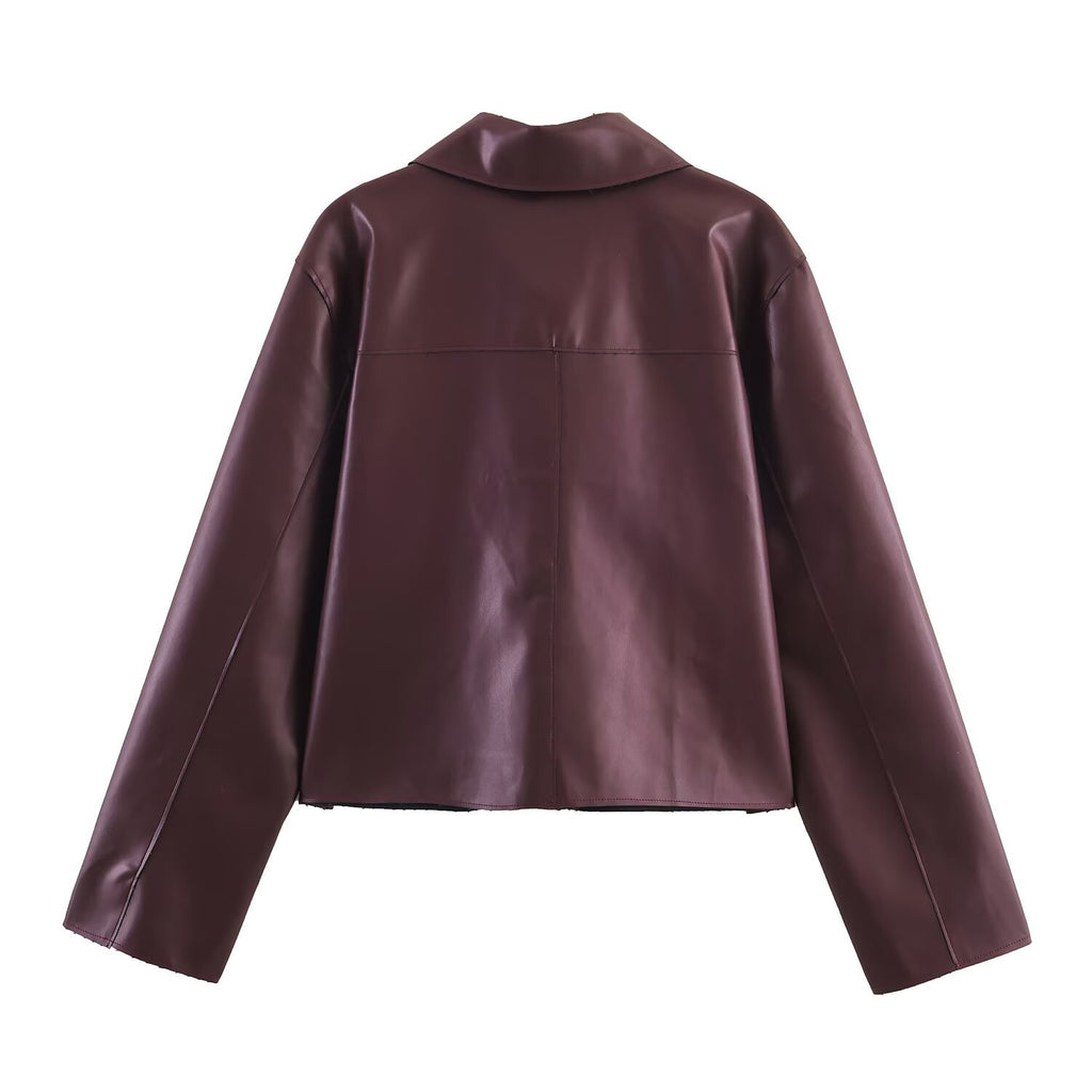 Faux Leather Short Jacket for Women,