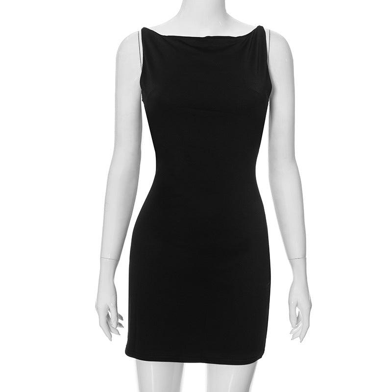 Pure Color Sleeveless Simple Backless Fitted Sexy Bodycon Dress