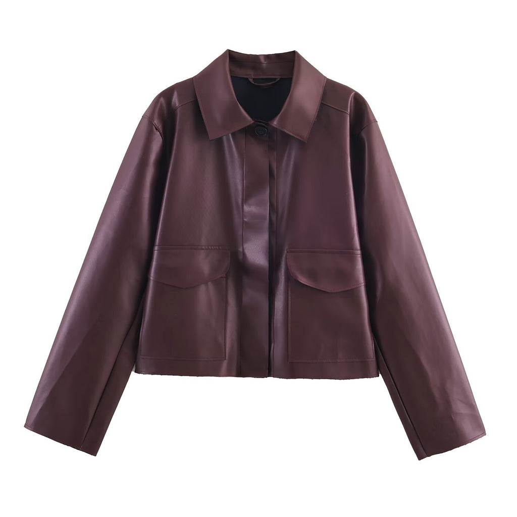 Faux Leather Short Jacket for Women,