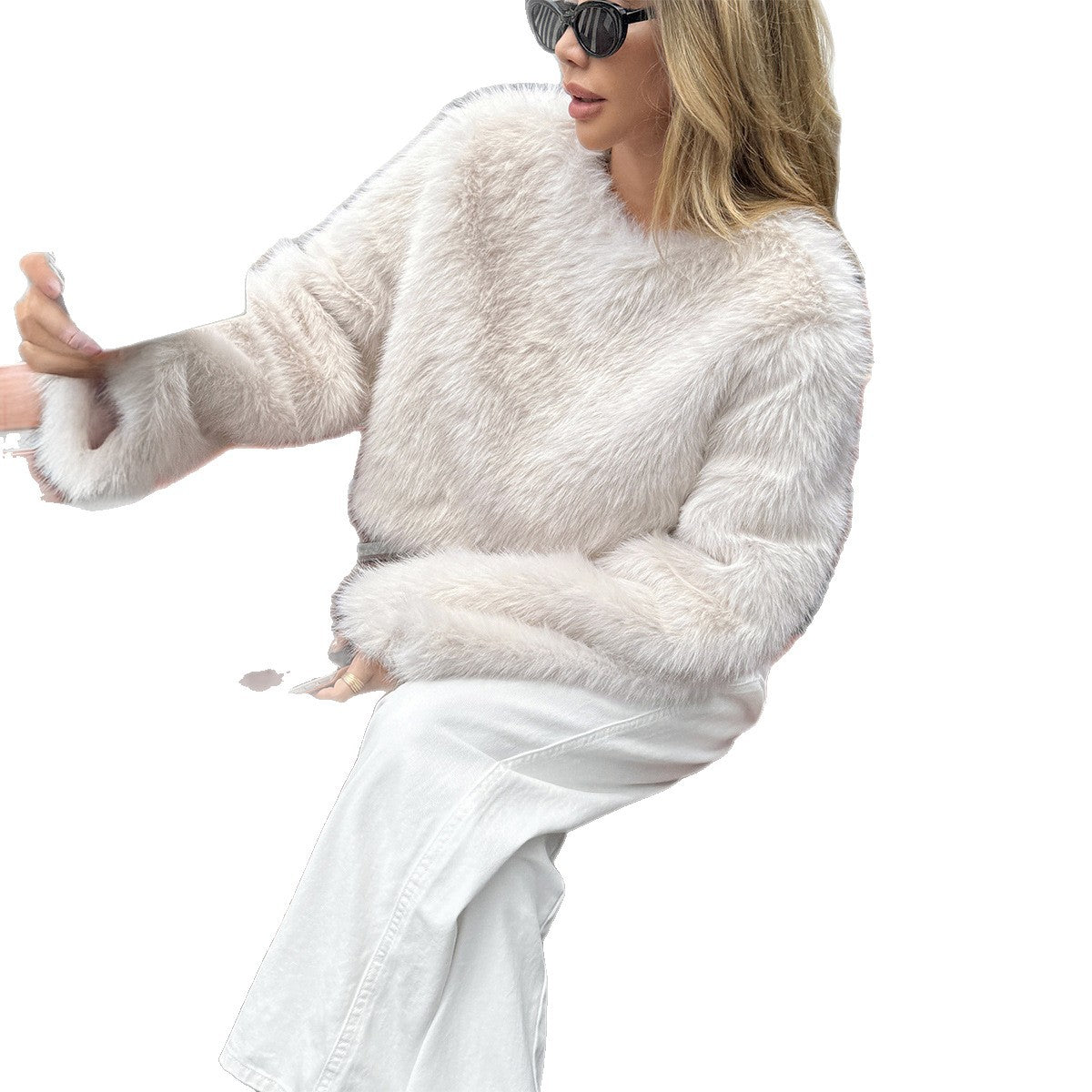 Fluffy long sleeved coat women's coat women's clothing