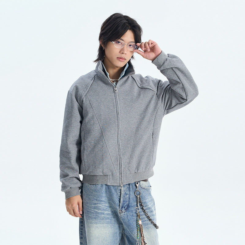 Couple Split Design Stand Collar Hoodie Retro Casual Jacket