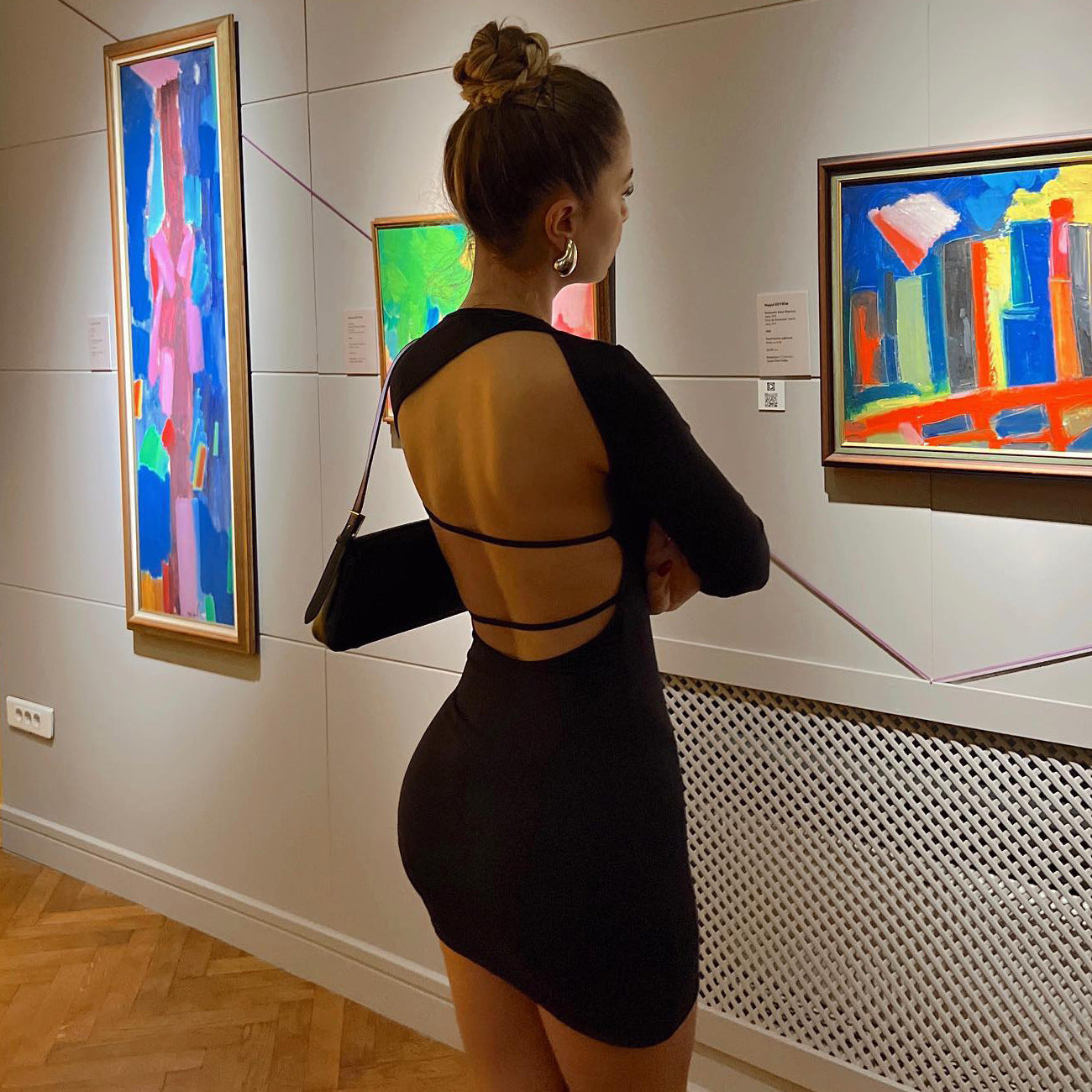 Women's Autumn Round Neck Long Sleeve Backless Fitted Sexy Bodycon Dress