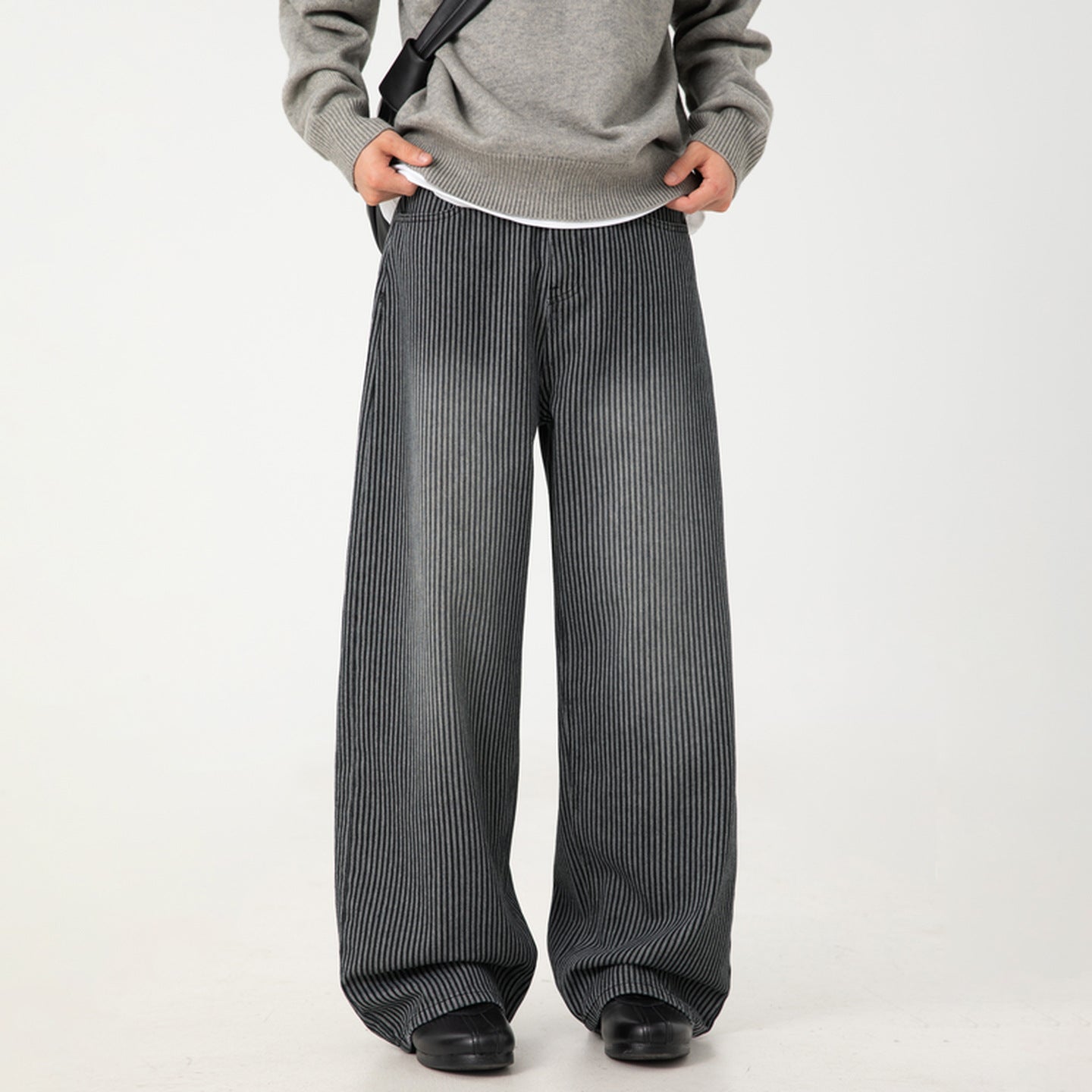 Vertical striped jeans men's loose pants