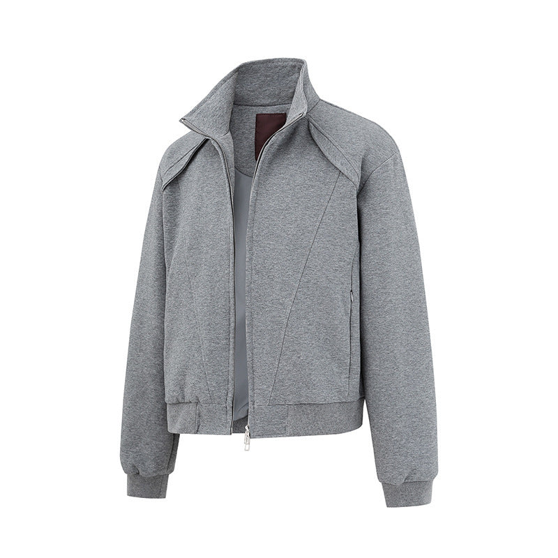 Couple Split Design Stand Collar Hoodie Retro Casual Jacket