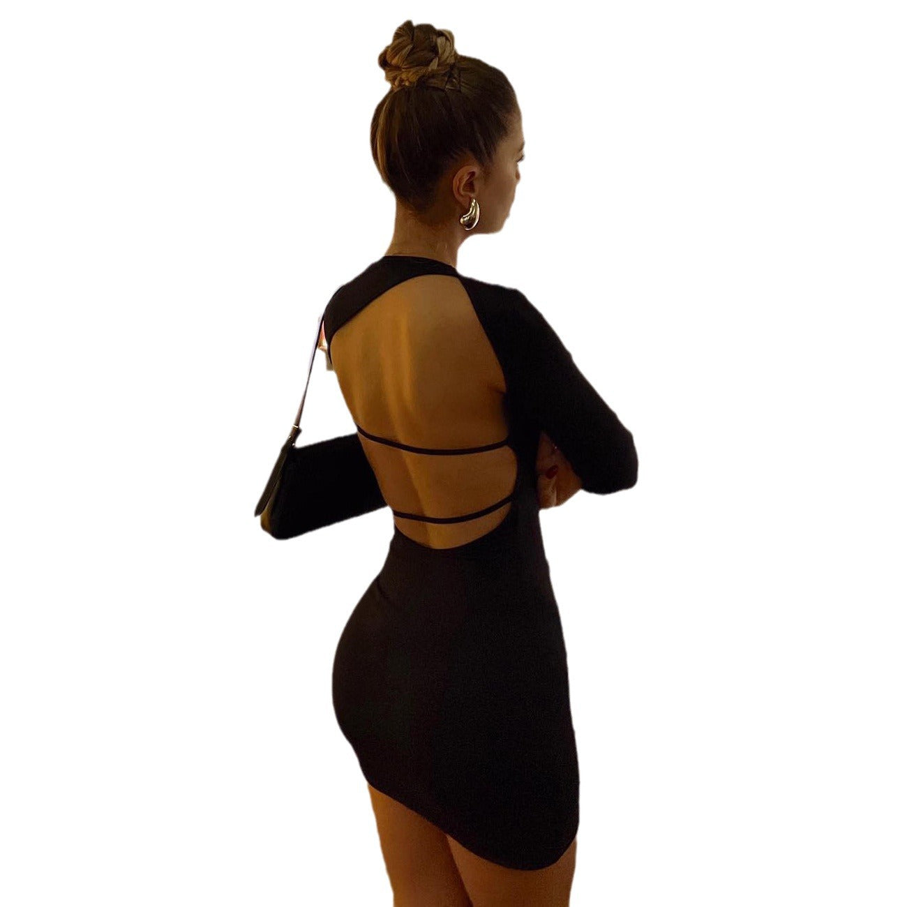 Women's Autumn Round Neck Long Sleeve Backless Fitted Sexy Bodycon Dress